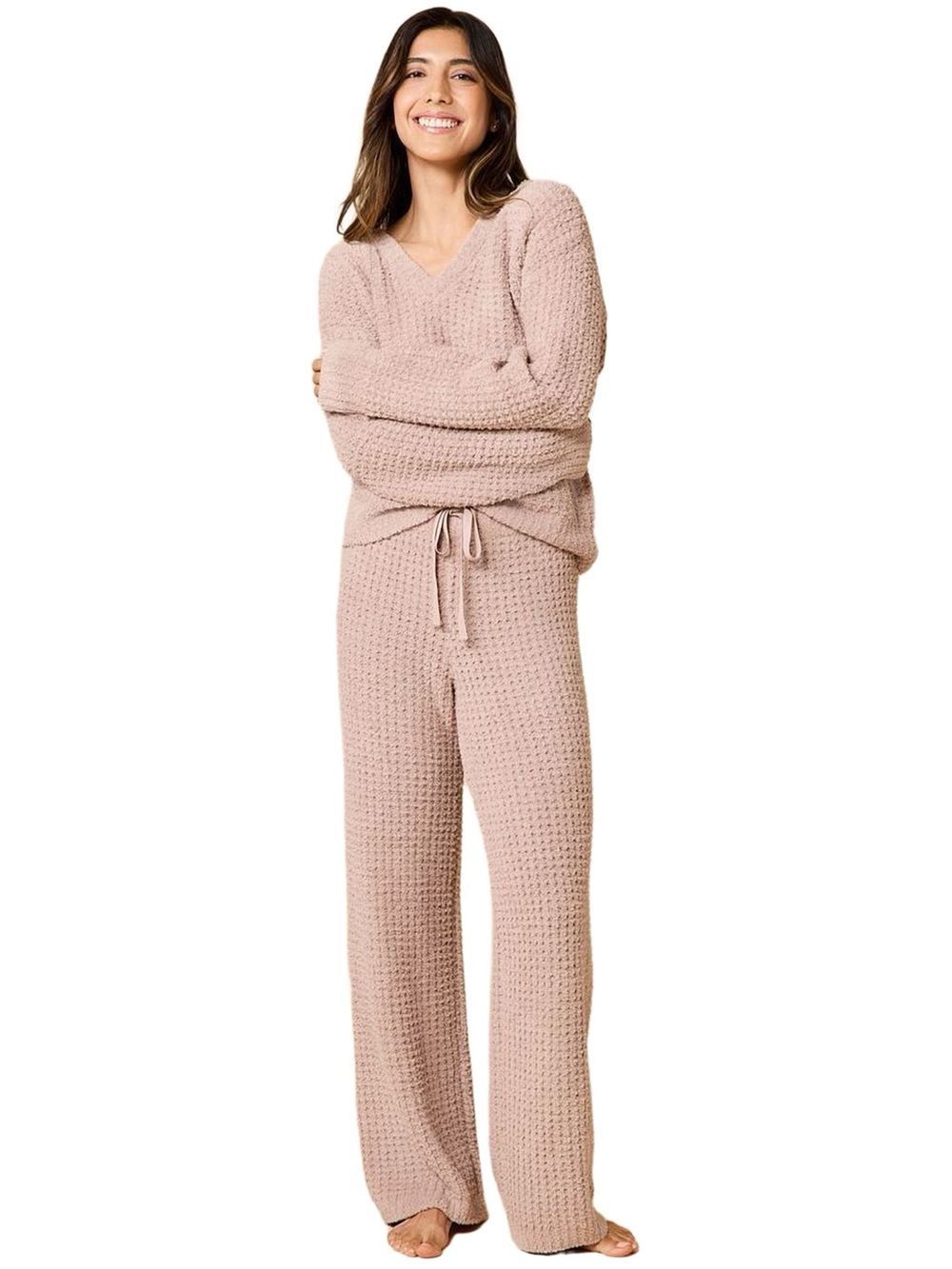 set! Softies Waffle Marshmallow Boatneck Lounge Set Sweater Pants Soft Cozy. L20